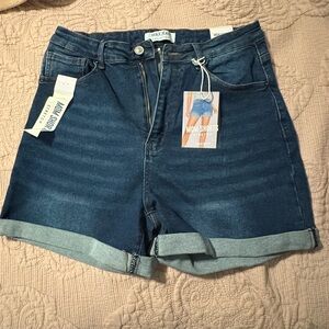 Fashion Nova Wax Jean Blue Jean MOM Shorts High-Waisted Folded Hem NWT